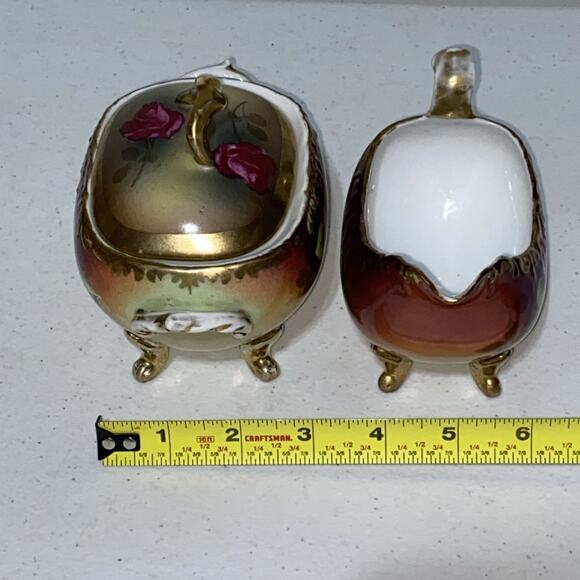 Vintage American Beauty Germany Creamer Sugar Bowl Set Hand Painted Rose Signed - Picture 15 of 15